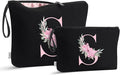 Vavabox A-Z Personalized Makeup Bag, Birthday Gifts for Women Mom, Gifts for Best Friend, Bride Bridesmaid Cosmetic bag (S, 04-Black Set)