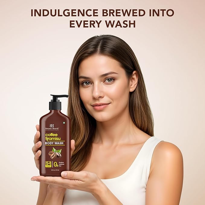 Botanic Hearth Coffee Tiramisu Body Wash, 5-in-1 Care Formula, Paraben & Sulphate Free, 16 fl oz (473 ml), Nourishing Body Cleanser with Invigorating Coffee Aroma