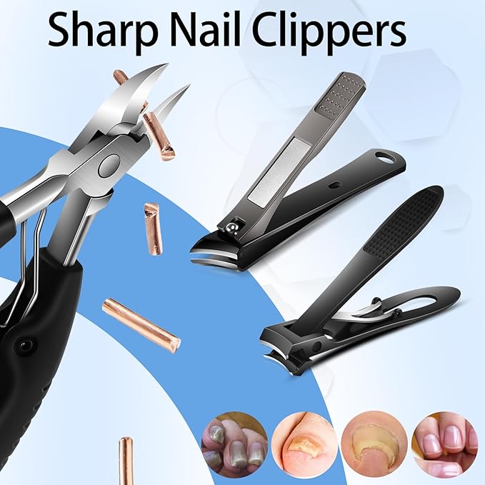 Toenail Clippers for Seniors Ingrown Thick Nails,Heavy Duty Super Sharp Podiatrist Wide Jaw Nail Clippers Set for Men Women,Large Nail Cutter Long Handle with Slanted Curved Blade,6PCS