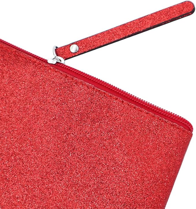 Celestial Glitter Makeup Pouch – Six Stunning Shades - Festive Cosmetic Bag (Aurora Red)
