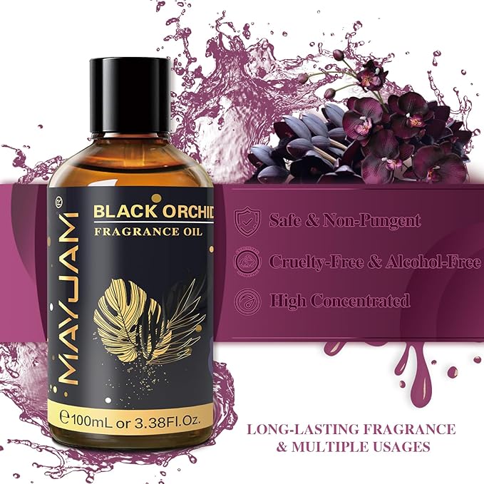 MAYJAM 100ML/3.38FL.OZ Black Orchid Fragrance Oils with Glass Dropper, Essential Oils for Diffusers for Home, Long Lasting Scented Oils for Diffusers Soap Candle Making