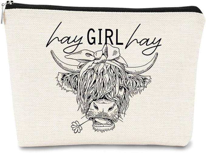 Funny Cow Small Makeup Bag - Cow Lovers Farm Girls Gift, Hay Girl Cosmetic Bag for Birthday or Christmas