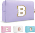 Small Initial Preppy Makeup Bag Organizer, Purple Cute Chenille Letter Make Up Cosmetic Zipper Pouch Toiletry Bags for Traveling,Waterproof PU Makeup Case Personalized Gifts for Bachelorette(Letter B)