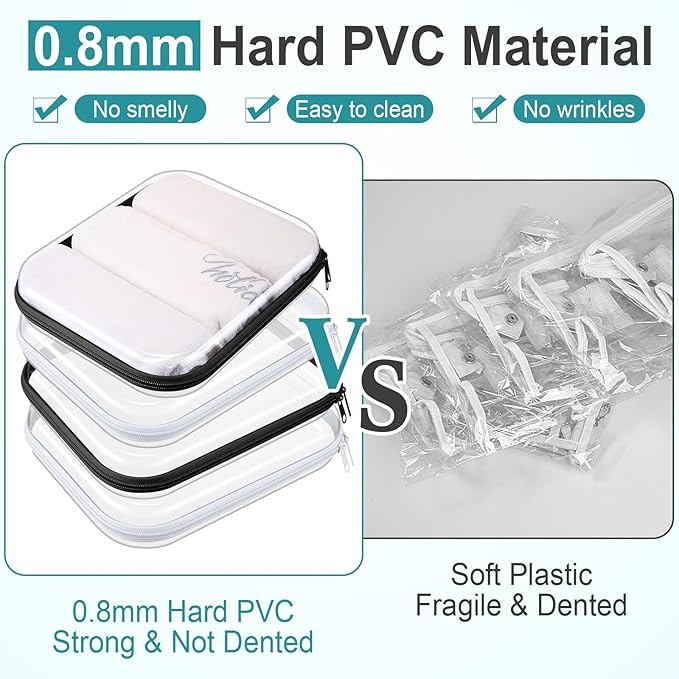 Hoolerry 4 Pcs Hard Clear Zipper Case Makeup Bags Plastic Pencil Pouch Transparent Storage Box Containers for Cosmetics, Snacks, Building Blocks, Puzzles(Black and White,9.8 x 7.9 x 2 in)
