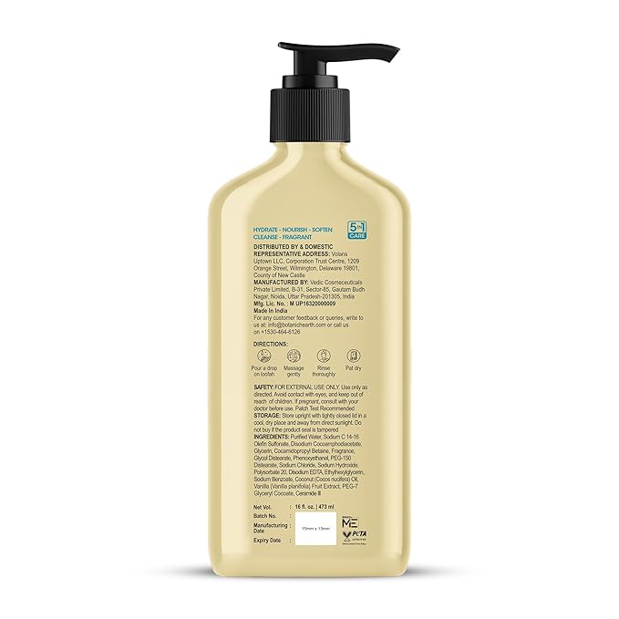 Botanic Hearth Coconut & Ceramides Body Wash Hydrating Shower Gel, Gentle Cleanser with 5 in 1 Care Sulfate Free, Paraben Free, Dye Free 16 fl oz