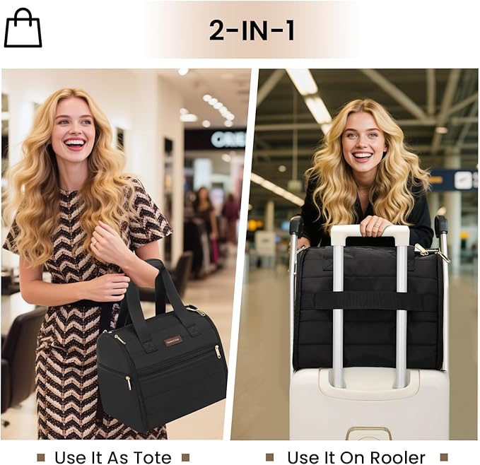Wig Storage Bag Holds 3 Wigs Hair Tools Travel Bag Full-Open Breathable Organizer Case for Clips, Hair Dryer, Flat Curling Iron Brushes,Cosmetic Toiletry Tote Christmas Gift for Women Stylist
