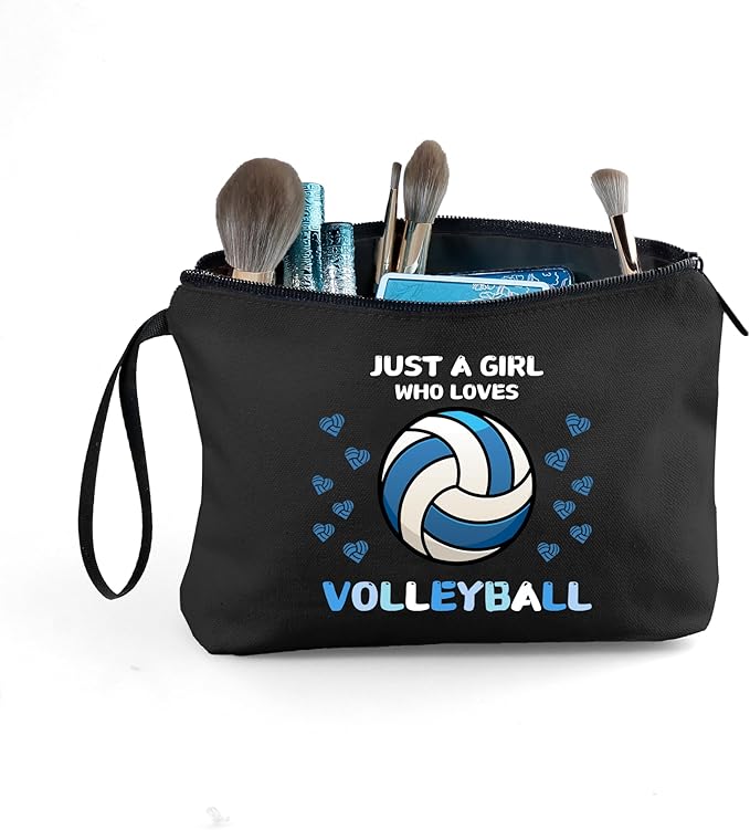 Volleyball Themed Travel Cosmetic Case, Blue, Cosmetic Bag, Zipper Closure, Women, Youth Girls