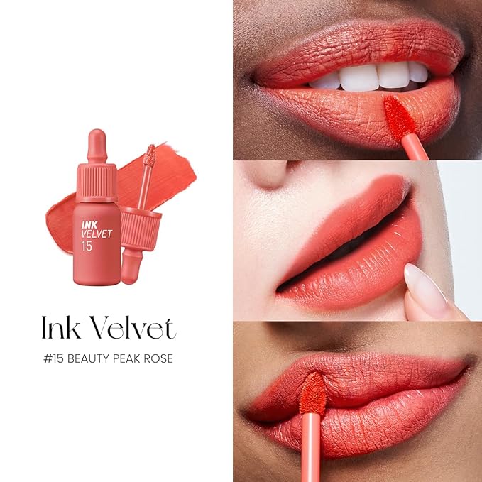 Peripera Ink the Velvet Lip Tint - High Pigment Color, Longwear, Weightless, Not Animal Tested, Gluten-Free, Paraben-Free (015 BEAUTY PEAK ROSE)