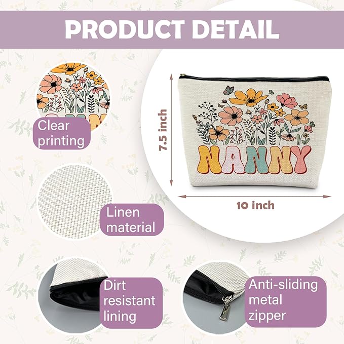 Nanny & Grandma Gift Set - Floral Makeup Bags & Pouch, Perfect for Birthdays or Any Occasion