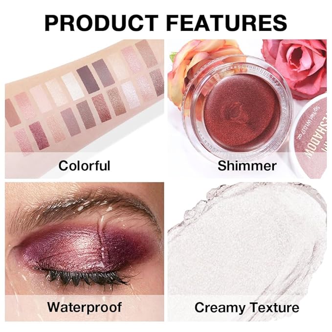 Single Cream Eye Shadow,Pearl Shimmer Glitter Natural Nude Monochrome Eyeshadow Palette,Waterproof,Long Lasting Naturing-Looking,Vegan & Cruelty-Free,18