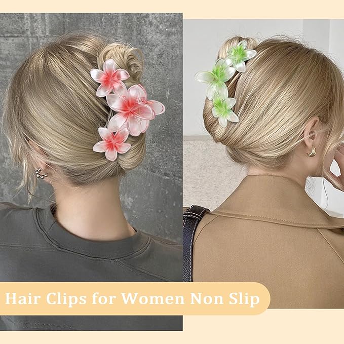 Hawaiian Flower Hair Clips Large Matte Hair Claw for Women Non-Slip Strong Hold Clips for Thick Hair, Hair Accessories for Women and Girls ，Yellow，Orange，Red，Green