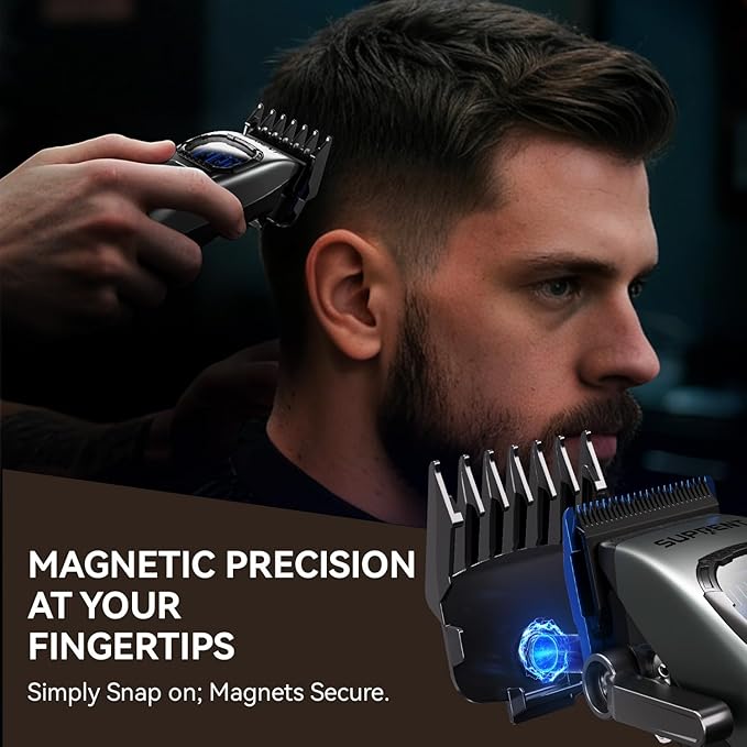 SUPRENT Professional Hair Clippers for Men - Cordless Barber Clippers & Zero-gapped Trimmer Set, Haircutting Kit with 10000 RPM Motor Speed, Blue Titanium-Coated Blades, Charging Stands (Gray)
