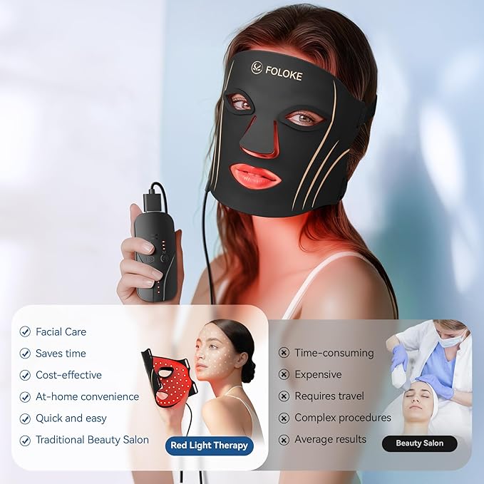 FOLOKE LED Light Therapy Mask Skin Care Mask, LED Red 630±5nm & NIR 830nm Wavelength for Home Use