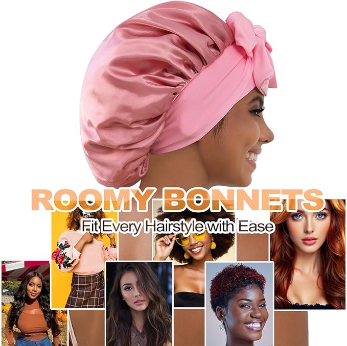 GDTOGRT Satin Silk Bonnet for Sleeping Women - Double Layer Sleep Hair Bonnets Caps for Curly Braid Hair with Tie Band