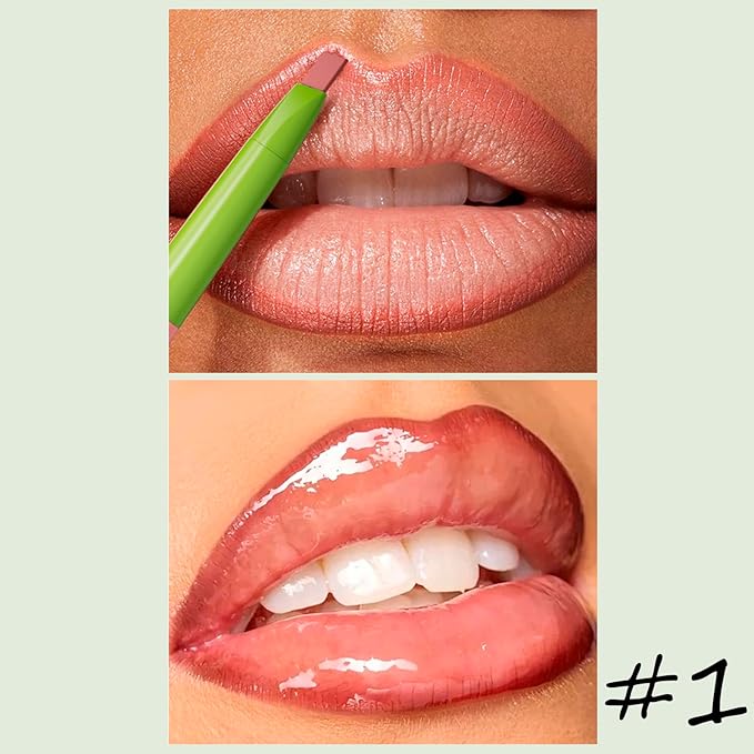 Matte Finish Lip liner and Nourishing Lip Gloss Kit for Women, High Pigmented Natural Nude Pink Red Brown Lip Pencil Makeup Long Lasting Moisturizing Plumping Lip Oil Gloss Winter Care (#01)