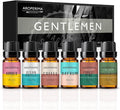 Gentlemen Fragrance Essential Oil Set - Sandalwood, Forest Pine, Bay Rum, Ocean Breeze, Coffee, Amber 6x10ML for Diffusers, Aromatherapy, Massage, Perfume, Soap Making and Candle