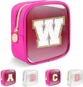 Personalized Initial Letter Clear Preppy Makeup Bag,Mini Nylon Chenille Letter Cosmetic Bag Cute Zipper Pouch Coin Purse for Teen Girls,Portable TSA Approved Travel Essentials Bag Gift for Women,W