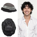 FACE MIRACLE Lace Front Mens Toupee Human Hair System Swiss Lace Center Toupee for Men Thin Skin PU Around Hair Replacement System V-Looped Mens Hair Wig Units 6"X8" 1#JET BLACK