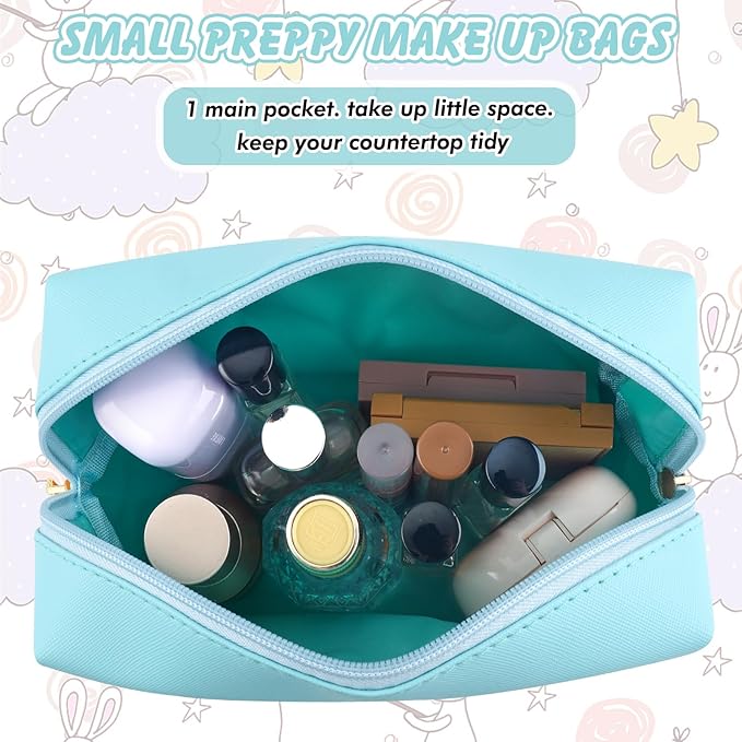 Gifts for Girls Initial Makeup Bag Personalized Cosmetic Bag with Zipper Cute Travel Toiletry Bag Waterproof PU Preppy Makeup Pouch Birthday Gift for Teen Girls Women(Blue P)