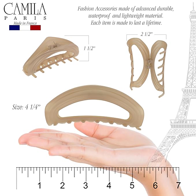 Camila Paris CP3527 French Hair Clip for Women, Beige, Girls Hair Claw Clip Jaw Fashion Durable and Styling Hair Accessories for Women, Luxury Ladies Strong Hold No Slip Grip Clamp, Made in France