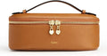 Kattee Makeup Bag for Women, Leather Cosmetic Bag, Working Makeup Bags for Ladies with Handles, Portable Travel Toiletry Bag, Brown