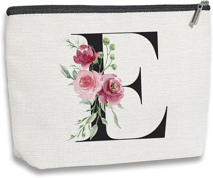 Initial Makeup Bag, Personalized Gifts for Women, Bridesmaid Gifts, Birthday Gifts for Women Mom, Gifts for Best Friend, Bride Bridesmaid Cosmetic bag (Letter E)