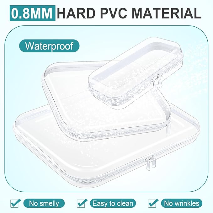 Sanwuta 6 Pcs Clear Hard Zipper Case Hard Plastic Zipper Pouches Makeup Bag Pencil Pouches Transparent Cases for Snacks Plastic Storage Organizer Box for Travel(Clear,Three Sizes)