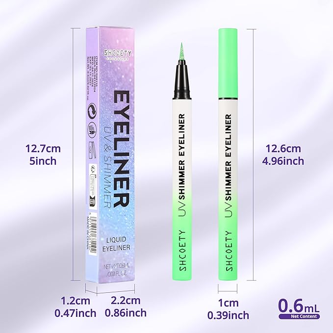Metallic Neon Liquid Eyeliner, Glitter Neon Colored Eyeliners Pen, High Pigmented, Waterproof Smudge-Proof and Long-Lasting Metallic Eye Makeup for Halloween Christmas, Shimmer Green
