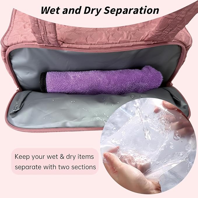 SUNRISING Travel Toiletry Bag for Women，Large Toiletry Bag for Women，Water-Resistant Puffy Cosmetic Makeup Bag Organizer with Handle for Travel Toiletries Skincare Accessories Essentials - Pink