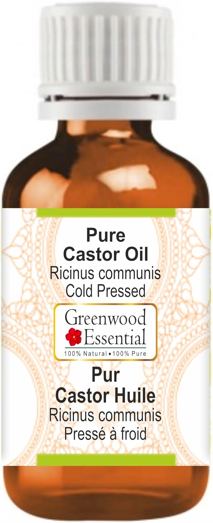 Greenwood Essential Pure Castor Oil (Ricinus communis) 100% Natural Therapeutic Grade Cold Pressed for Personal Care 50ml (1.69oz)