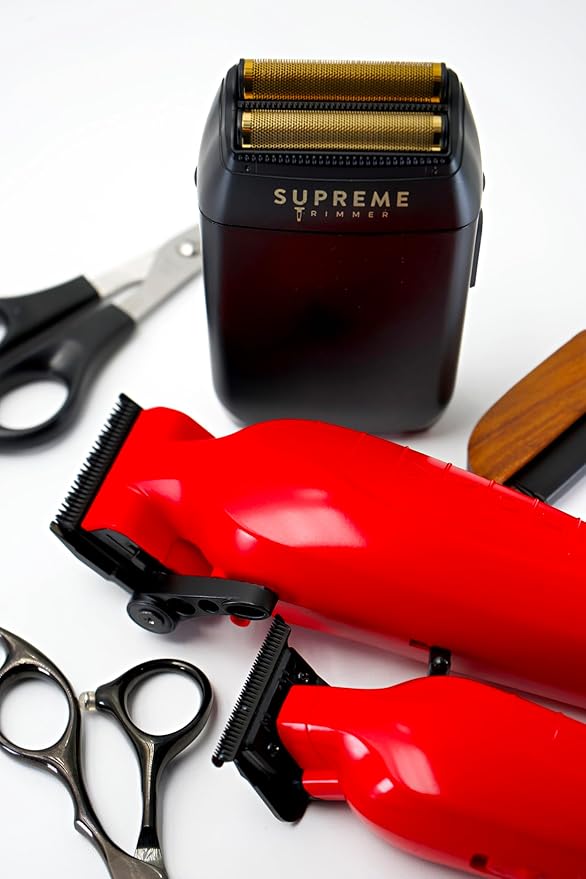 Supreme Trimmer 2-in-1 Vader Clipper & Trimmer Kit | Cordless Beard Trimmer & Mens Clippers Set for Barbers or Home | with DLC Coated Blades | Red