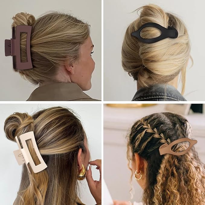 Hair Clips for Women 4.3 Inch Large Hair Claw Clips 8 pcs Square Claw Clips & Flat Hair Clips for Thick or Thin Hair French Concord Hair Barrettes Alligator Hair Accessories for Women (Brown)