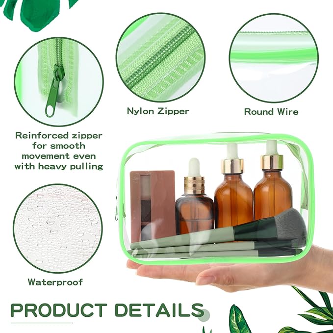 Weewooday 12 Pieces Clear Makeup Bags Cosmetic Storage Bags PVC Zipper Pouches Travel Waterproof Makeup Plastic Case for Women Organizing Toiletries Traveling Bathroom(Large,Green)