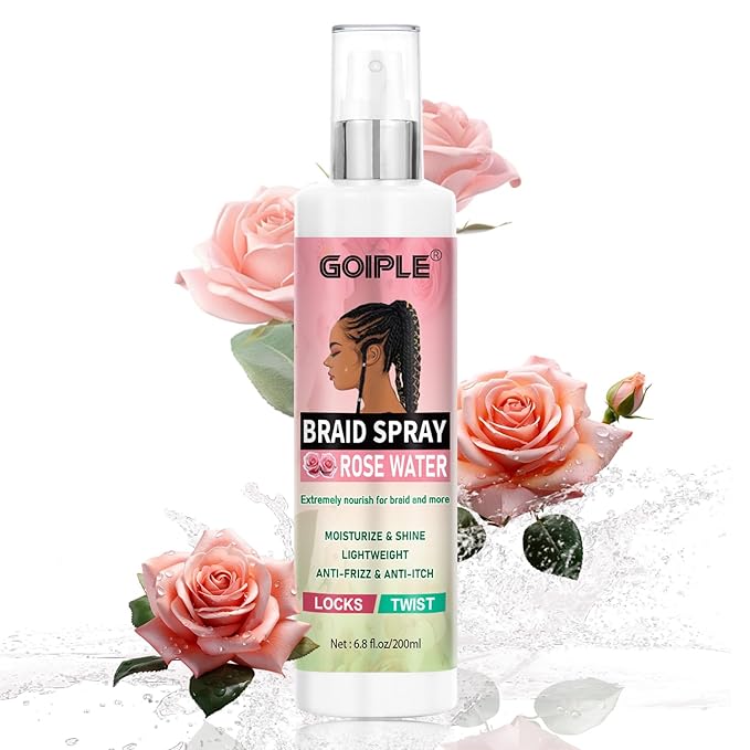6.8 fl oz Braid Spray Rose Mint for Dreads, Dreadlocks, Locks Spray Rose Water for Itchy Scalp, Shine & Lightweight for Dull Hair Twists, Cornrows, Box Braids Moisturizer