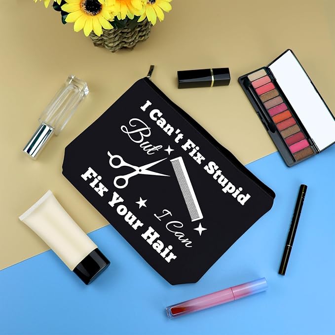 Hairdresser Gifts Makeup Bag Hair Stylist Gift Black Cosmetic Bags Funny Hair Dresser Gift Cosmetic Pouch Oxford Cloth Makeup Case Christmas Graduation Present for Hairdresser Inspirational Present