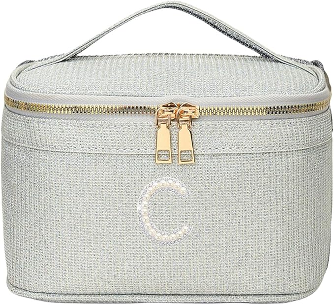 EURYNOME Makeup Bag with Custom Letter C, Water-Resistant Travel Organizer Pouch, (8.3x5.1x5.1 Inch) Cosmetic Case for Women