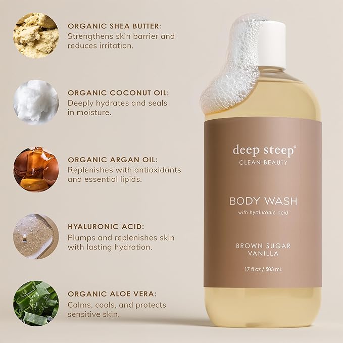 Deep Steep Body Wash, Lavender Vanilla, 17 oz – Hydrating Shower Gel with Hyaluronic Acid, Shea Butter, Aloe Vera & Argan Oil – Vegan, Clean Beauty, Clean & Refreshed Skin