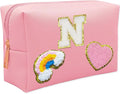 Personalized Inital Preppy Makeup Bag Set with Zipper, Monogram Waterproof Travel Cosmetic Bag for Women, Cute Preppy Patch Toiletry Bag for Traveling Outdoors, Gift Ideal for Christmas Thanksgiving