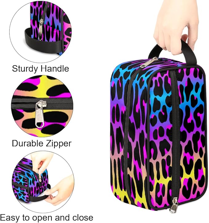Rainbow Cheetah Leopard Print Travel Toiletry Bag for Women Men Lightweight Cosmetic Makeup Bag Organizer Waterproof Shaving Bag Dopp Kit with Large Capacity for Toiletries and Shaving Accessories