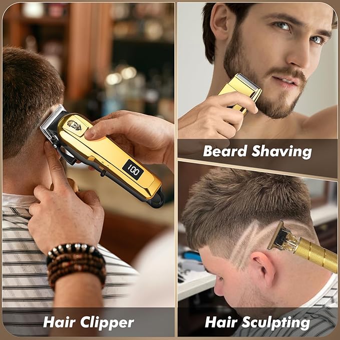 Hair Clippers for Men, Beard Trimmer and Electric Shaver Set, Professional Rechargeable Cordless Barber Hair Cutting Tools Grooming Kit