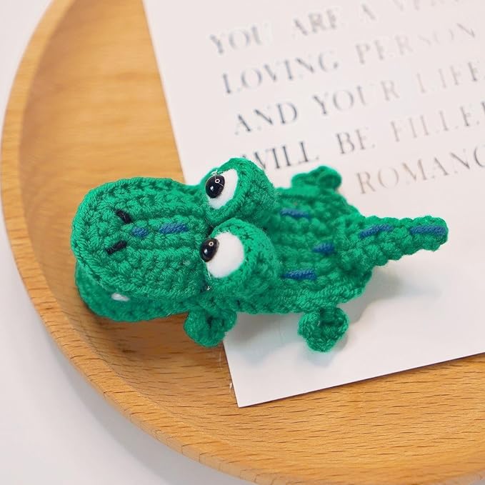 Crochet Knitting Hair Clip for Girls/Daughter, Gift for Her Birthday, Finished Handmade Wool Knitted Green Crocodile