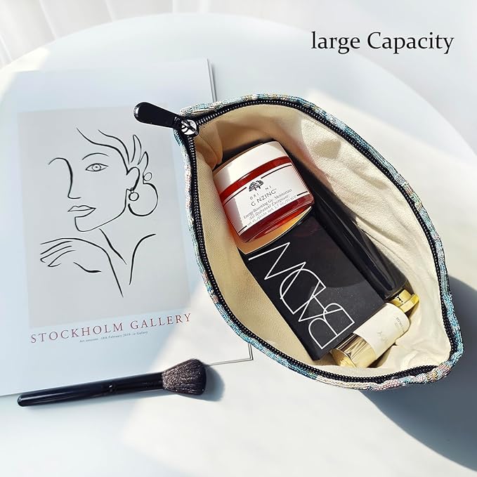 STARDW Aesthetic Floral Makeup Bag Cute Small Cosmetic Bags for Women Girls, Travel Toiletry Bag Large Capacity Zipper Makeup Pouch, Purse Organizer Pouches (Oil Painting Style)