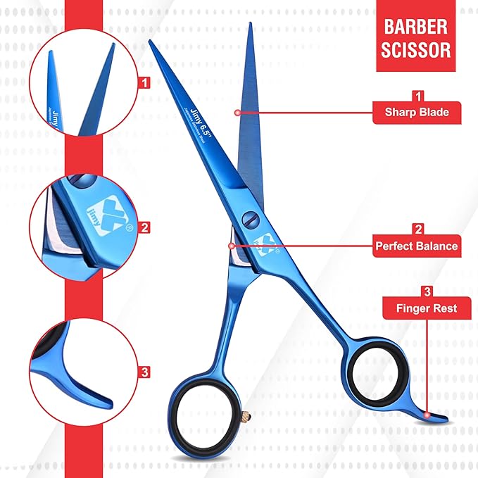 Jimy 6.5" Hair Scissors Professional – Ultra Sharp Razor Edge Stainless-Steel Scissors to Cut Hair – Ergonomic Design Salon Quality Hair Shears for Men, Women & Barbers