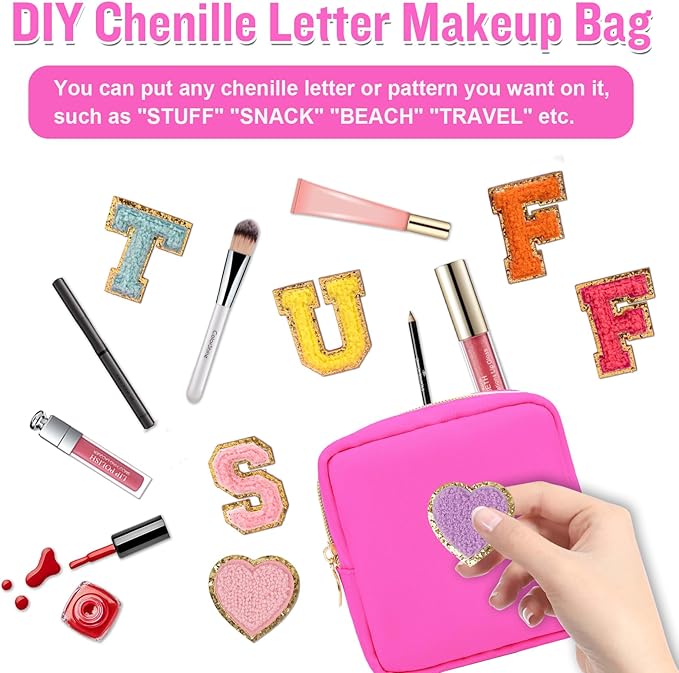 Nylon Mini Makeup Bag for Purse, Preppy Small Cute Makeup Bag Cosmetic Zipper Pouch Purse, Waterproof Travel Coin Pouch Sanitary Napkin Storage Bag Clutch Make Up Organizer for Women Girls(Hot Pink)