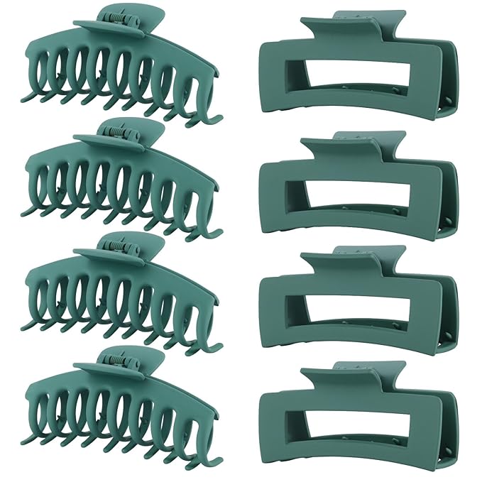 Green Hair Clips for Women - 8 Pack 4.3 Inch Large Matte Banana Claw Clips for Women Thin Thick Curly Hair, Big Strong Hold jaw