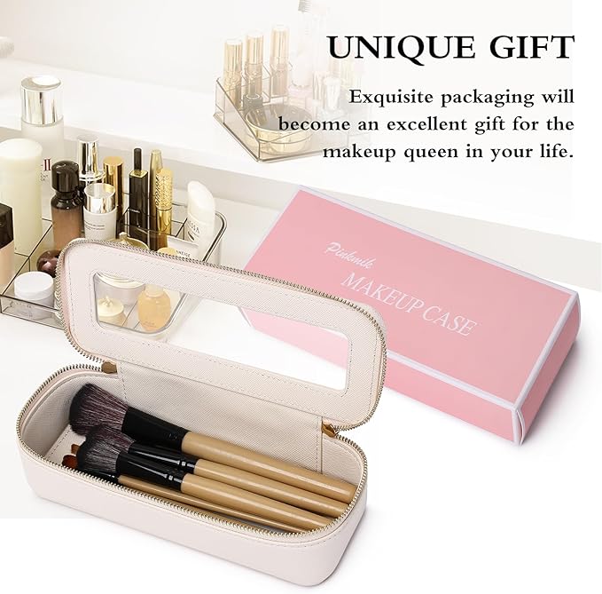 Pinkmik Makeup Brush Bag Slim Clear Makeup Bag Transparent Travel Cosmetic Case & Toiletry Bag with Zipper Small Beatuy Makeup Bag Purse Organizer for Women (Beige, SLIM)