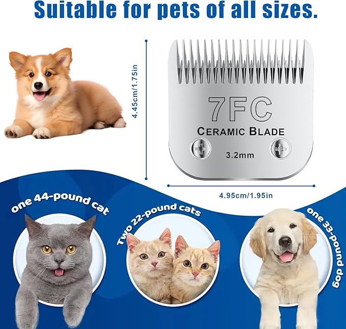 7FC# Detachable Pet Dog Grooming Clipper Ceramic Blade,Compatible with Andis Size 7FC Cut Length 1/8"(3.2mm),Compatible with andis/wahl/Oster Dog Clippers 1PCS