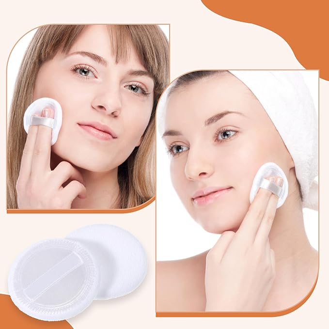 40 Pcs Cotton Powder Puffs Bulk Washable Soft Makeup Powder Pads, White Round Cosmetic Face Powders Makeup Puffs with Ribbon, for Loose Setting Blending Foundation Cream Pressed Body Powders
