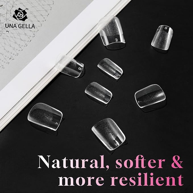 UNA GELLA Extra Short Square Nail Tips, 312pcs XS Square Gel Nail Tips, Soft Gel Full Cover Half Matte No Need File Acrylic Fake Nails for Nail Extension Home DIY Nail Salon 12 Sizes