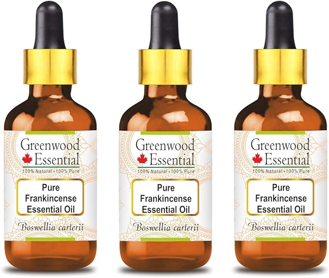 Greenwood Essential Pure Frankincense Essential Oil (Boswellia carterii) with Glass Dropper Steam Distilled (Pack of Three) 100ml X 3 (10.1oz)